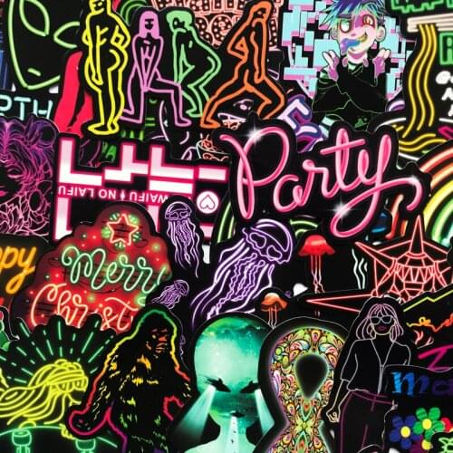 100PCS Neon Light Stickers Anime Icon Animal Cute Love Decals Sticker Gifts Laptop Suitcase Guitar Fridge Bicycle Car