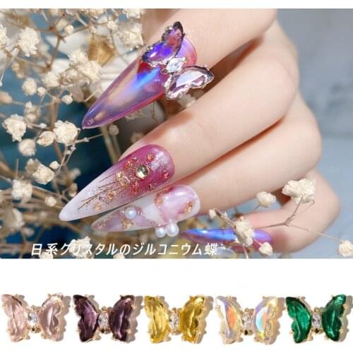2Pcs Shiny Crystal Butterfly 3D Nail Art Decorations Charm Diamond Glass Alloy Flat Base DIY Jewelry Manicure Design Accessorie