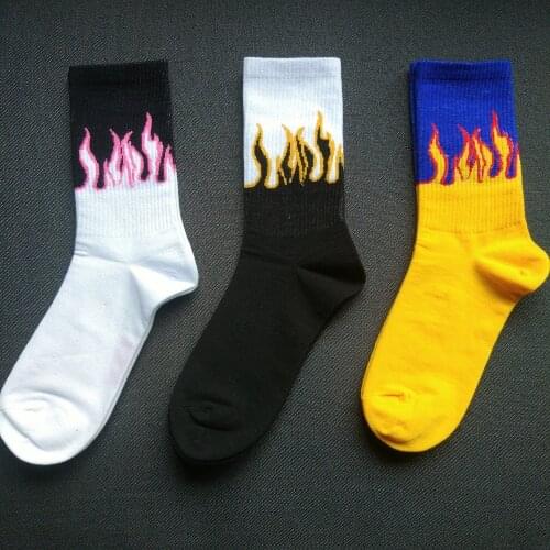 Flame Socks Men Print Cotton Crew Mens Stockings Sloth Winter Fire Street Style Hip Hop Cool Socks Male Skateboard Women Funny