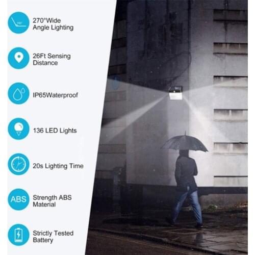 2021 New 206 LED Solar Power Light Outdoor Wireless Motion Sensor Wall Light Yard Lamp