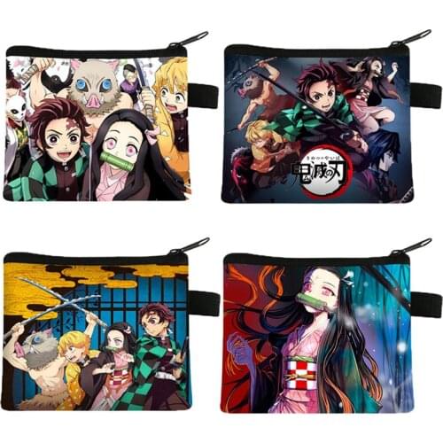 Anime Demon Slayer Kimetsu No Yaiba Mini Wallet Cosplay Kamado Tanjirou Nezuko Coin Purse Canvas Storage Pouch Coin Key Wallet