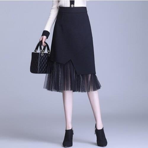 Irregular Skirt OL Commuter Professional Skirt High-waisted Mesh Yarn In The Long Skirt Tide Big-size Womens Wear