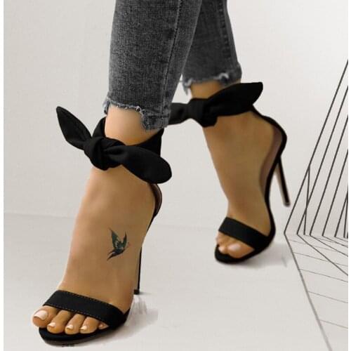 High Heeled Sandals Womens Stiletto Fairy Wind Open Toe Bow Womens Shoes 2021 Summer New Bandage Bag Heel Women Shoes