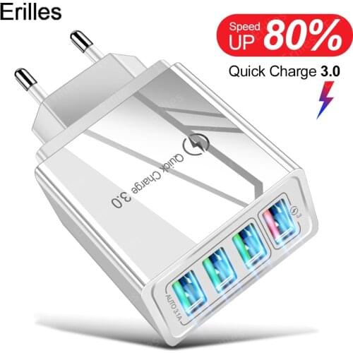 Fast Charging QC 3.0 3A 4 Ports USB smart Phone Charger For iPhone Xiaomi Samsung Charger EU / US Wall Adapter Quick Charge 3.0