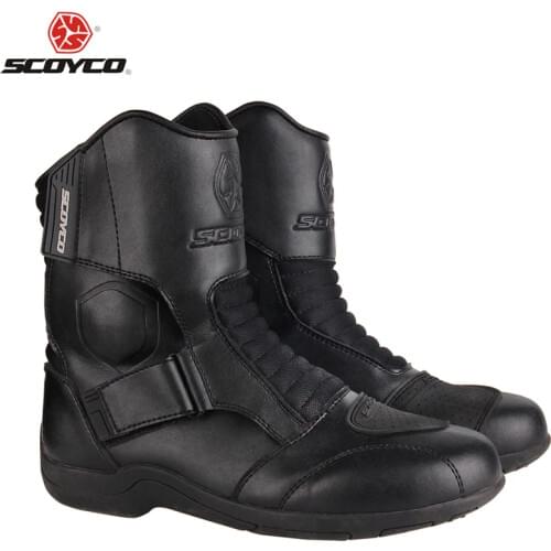 SCOYCO Faux Leather Black Motorcycle Boots Shockproof Portable Protective Vintage Wearproof Driving Martin Boots ,T-036