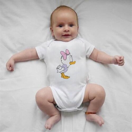 Baby Rompers Newborn Summer Short Sleeve White Round Neck Jumpsuits Baby Girl Boys Clothes Harajuku Daisy Duck Disney Playsuits