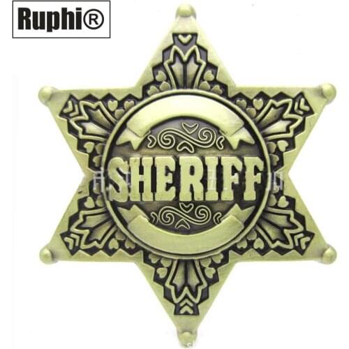 Mens' Belt Buckle 40mm Vintage Hexagon Sheriff Star Replaceable Western Buckles For Cowboy Cowgirl Men