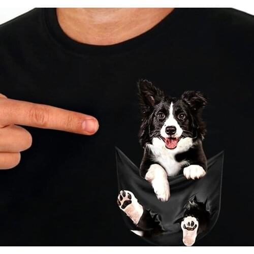 Pet Dog T-Shirt Fashion Brand Summer Pocket Border Collie Printed T-shirt Mens for Women Shirts Hip Hop Tops Funny Cotton Tees