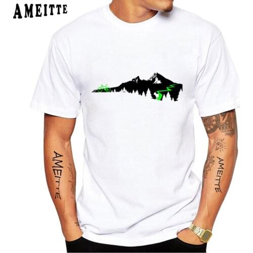 Mountain Cycling Print T-Shirt Vintage Summer Mens Short Sleeve Bike Sport Boy Casual Tops Funny Bicycle White Tees