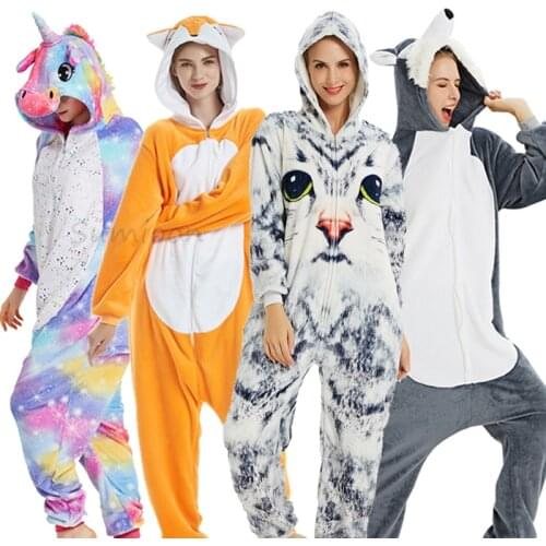 Kigurumi Women Unicorn Cat Onesies Unisex Winter Panda Onesies Kids Pijamas Anime Costumes Adults Flannel Sleepwear Pajamas