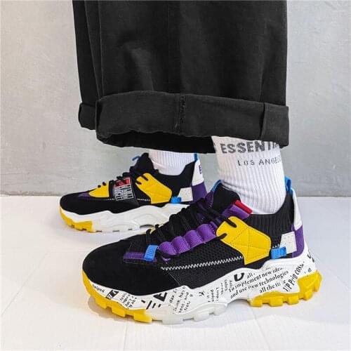 Fashion Printed Black Sneakers Men Outdoor Platform Sports Shoes Men Knit Breathable Casual Mens Sneakers zapatillas de hombre