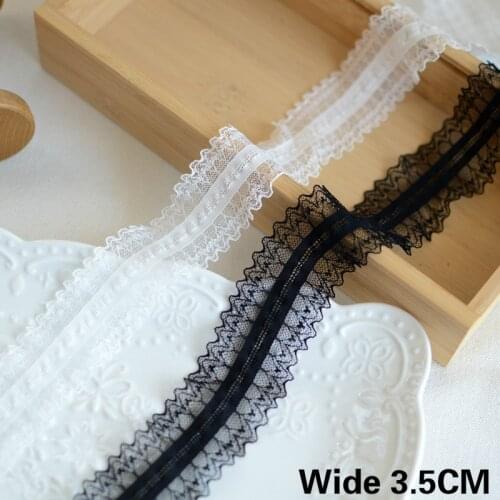 3.5CM Wide Exquisite White Black Stretch Polyester Lace Elastic Ruffle Trim Collar Neckline Cuffs DIY Sewing Decorative Ribbon