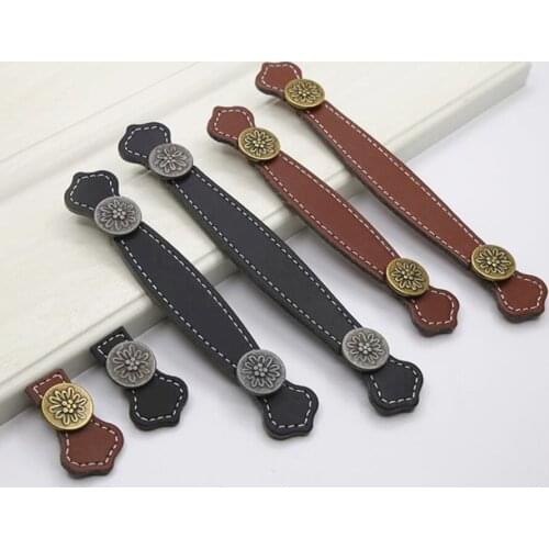 LCH Best Seller Chinese Style Red Black Synthetic Leather Cabinet Pull Cabinet Handle Furniture Handles Brass Knob Cabinet Pull