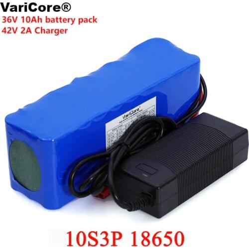 VariCore 36V 10000mAh 500W High Power 42V 18650 Lithium Battery Motorcycle Electric Car Bicycle Scooter with BMS + 2A Charger