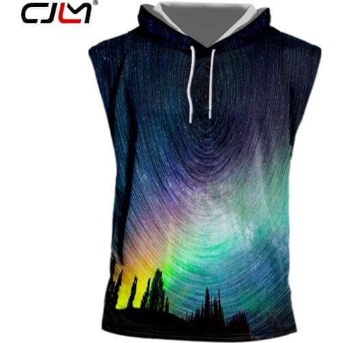 CJLM Man Large Size Rainbow Hooded Tank Top Colored Landscape Mens Tee Shirt 3D Printed Starry Sky Trend