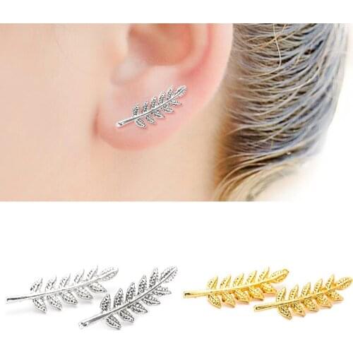 Fashionable and Simple Leaf Shaped Earrings for Women Cute Feather Stud Earrings