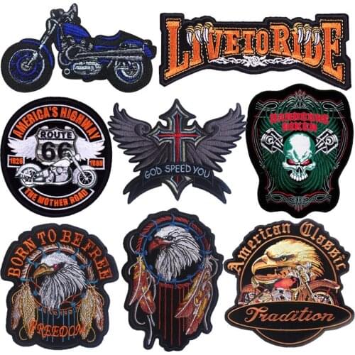 Punk Biker Motorcycle Patch Embroidery Patches For Clothes Skull/Punk Patch DIY Iron on Patches Jackets Applique Stripe Sticker