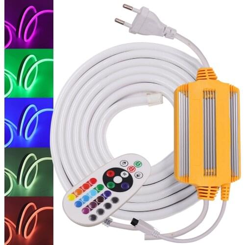 RGB Neon Light Strip 220V 240V 2835 5050 IP67 Waterproof Neon Sign LED Strip Light Flexible Ribbon Tape Stripe Light EU Plug