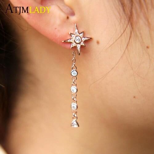 Orecchini New Two Way Wear Round Cz Charm Valentines Day Gift Rose Color Huggie Hoop Tassel Chain Link Girl Fashion Earring