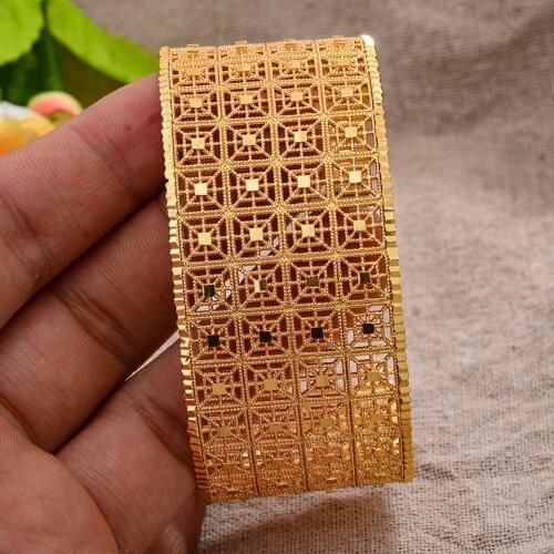 Wedding Bridal Opening Big Ethiopian Gold Color Bangles For Women Dubai Bride Wedding Bracelet African Arab Jewelry Middle East
