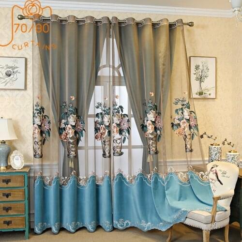 2021 New High-end European Style Velvet Embroidered Curtains for Living Room Bedroom Finished Product Customization