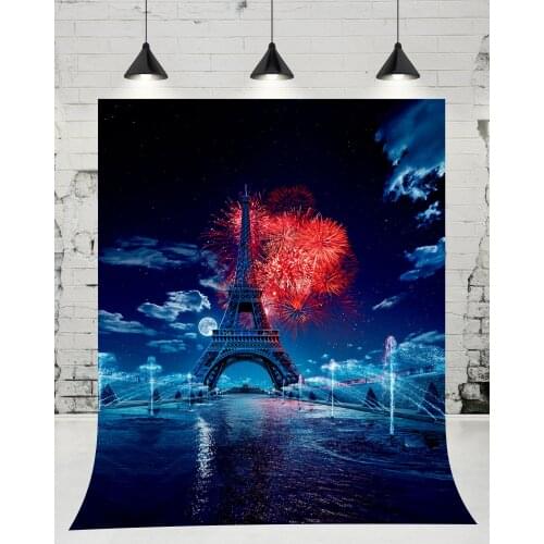 VinylBDS Eiffel Tower Fireworks Photo Backdrops Wedding Background Nights Sky Studio for Newborn Backdrop