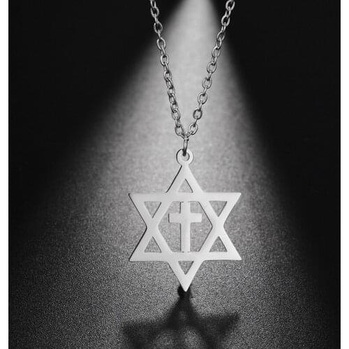 Vintage Six Pointed Star Pendant Fashion All-match Cross Necklace Personality Stainless Steel Couple Punk Necklace Geometric