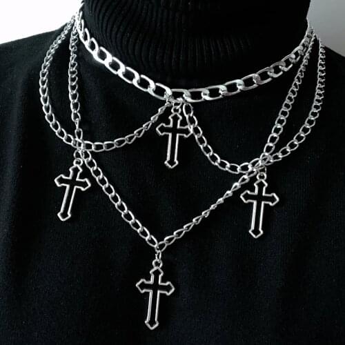 Goth Indie Silver Color Hollow Cross Pendant Necklaces Chains for Women E Girl Grunge Aesthetic Accessories Jewelry Unif Choker