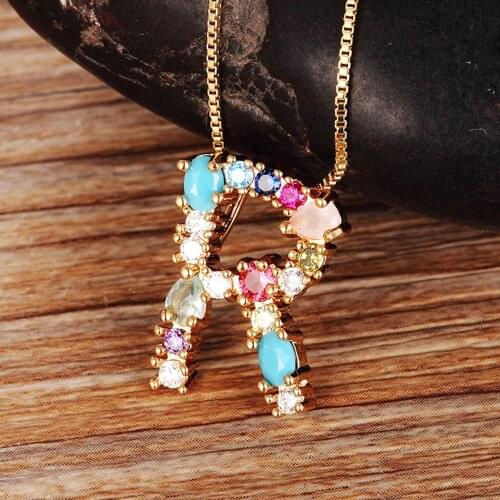 26pcs/Lot Gold Color Copper CZ Initial Letters Necklace Charm Chain Family Name Crystal Gift For Women Party Wedding Jewelry
