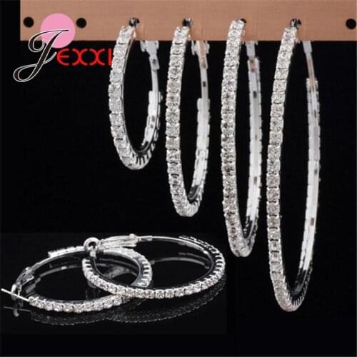 30-80mm Trendy Silver High Polished Hoop Earrings Paved AAA Cubic Zirconia For Wedding Party Jewelry Supplies