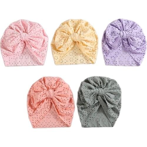 5pcs Baby Turban Hats Lace Fabric Turban Bow Knot Headband Baby Infant Beanie Hair Accessories Head Wraps Soft Cute Toddler Cap