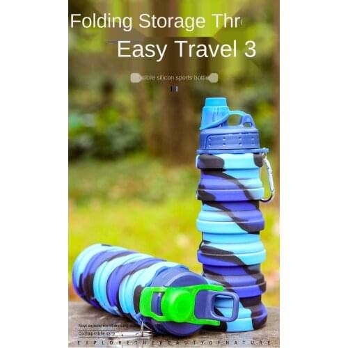 500ML Portable Retractable Silicone Bottle Folding Water Bottle Outdoor Travel Drinking Cup With Carabiner Collapsible Cup