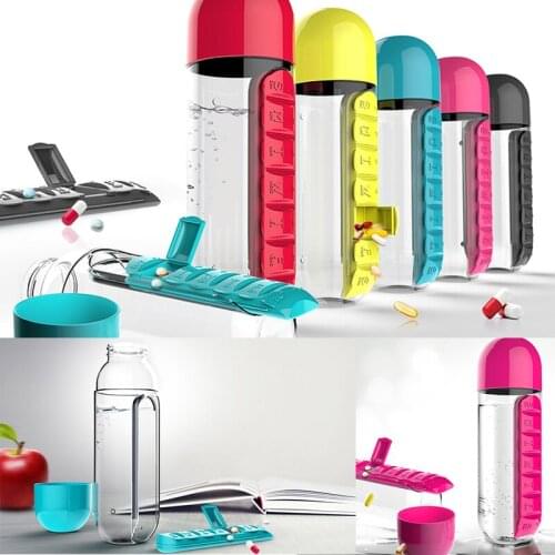 600 ML Water Bottles Plastic Drink Bottle With Pill Travel Box Organizer Drinking My Drinkware Coffee & Tea Tools Drink Bottles