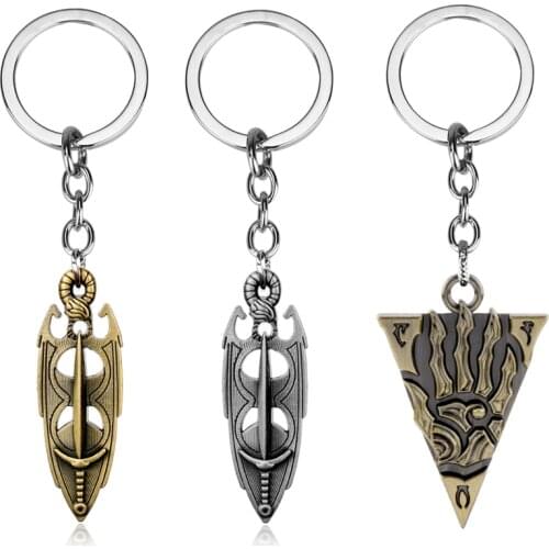 The Elder Scrolls Morrowind Keyring Keychain Akatosh Dinosaur Vintage Triangle Metal Key Chains Women Men Key Rings Game Jewelry