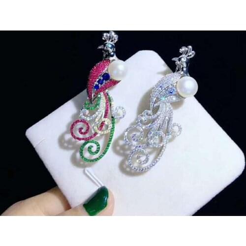 High-grade micro inlay zircon simple delicate Peacock white freshwater pearl brooch pendant fashion jewelry