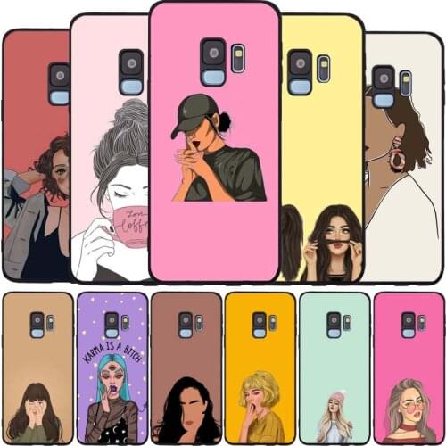 Girls cartoon art black Soft phone Case For Samsung S20 S10 S9 S8 S7 edge Plus Lite Note 8 9 10 A6 A7 A8 A9 2018 Cover