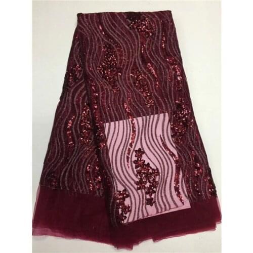 Black Latest African Lace 2018 Bridal Lace Fabric Sequins Fabric High Quality Nigerian Lace Fabric for Wedding Dresses wine, red