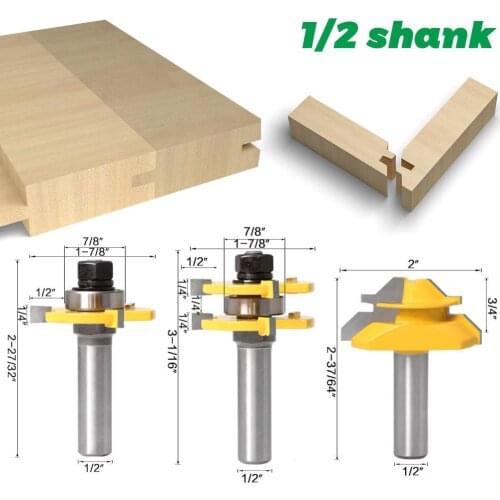 3Pc 45 Degree Lock Miter Router Bit Shank Woodworking Tenon Milling Cutter Tool Drilling Milling For Wood Carbide Alloy