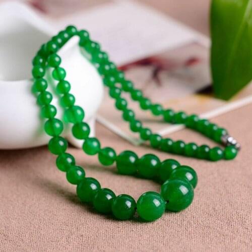 Beautiful 6-14mm Natural Green Jade Round Beads Necklace