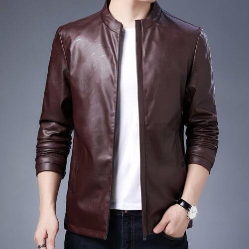 Autumn Leather Jackets for Mens Stand-up Collar Motorcycle Bike Slim Fit PU Leather Jackets Comfortable Casual Streetwear Coats