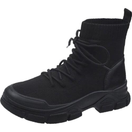 Chunky Motorcycle Boots for Women Autumn Winter 2021 Fashion Round Toe Lace-up Combat Boots Ladies Shoes