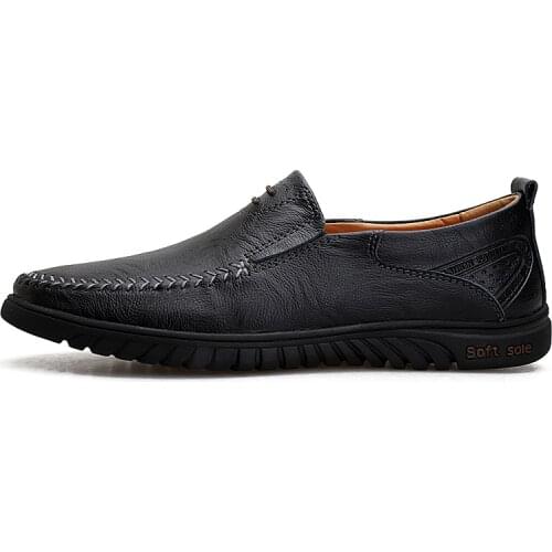 Men Casual Shoes Brand 2020 Genuine Leather Mens Loafers Moccasins Comfy Breathable Slip on Driving Shoes Black Plus Size 37-47