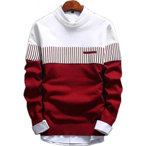 Mens sweater Autumn Fashion Casual Strip Color Block Knitwear Pullover Sweater Color Blocking Strips Knitted Sweaters Men