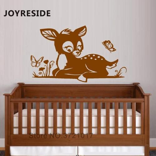 JOYRESIDE Fawn Smile Wall Decals Cute Wall Sticker Kids Baby Bedroom Deocration Wall Decor Animals Fawn Flower Wall Decals WM095