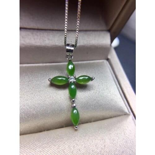 Natural green jasper trendy Lucky cross pendant S925 silver Natural gemstone Pendant Necklace women girl party gift fine jewelry