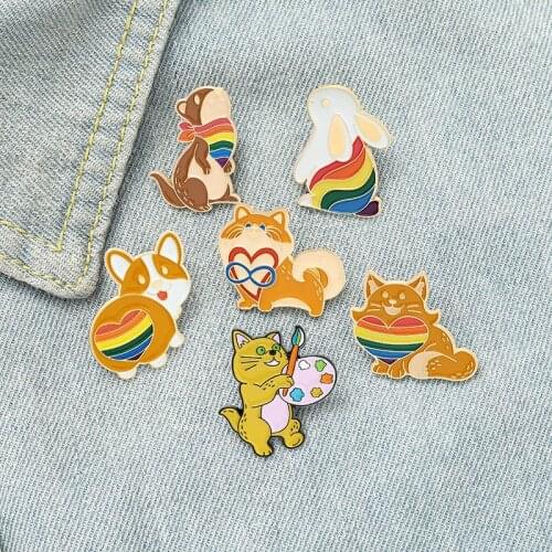 Adorable Cartoon Jewelry Rainbow Heart Dog Rabbit Cat Brooches Bag Clothes Lapel Pin Chemistry Badge Erlenmeyer Flask Jewelry
