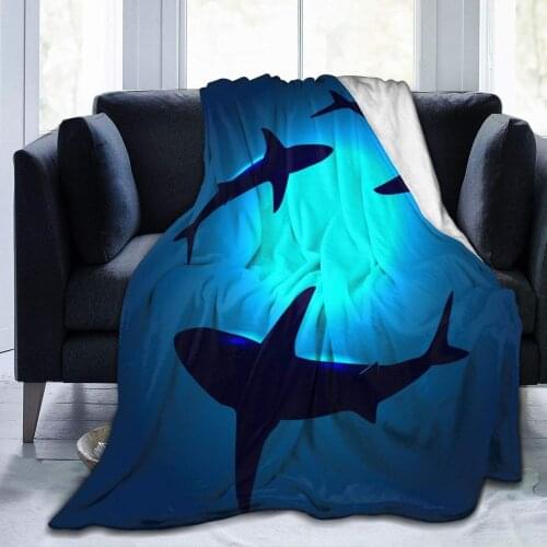 Floating Shark Blue Ocean Water Throw Blanket Plush Microfiber Flannel Fleece Blanketfor Bed Sofa Couch Camping Travel