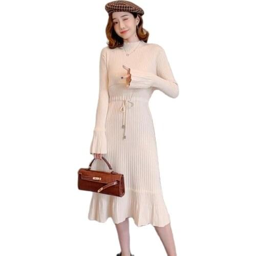 Maternity Breastfeeding Dresses For Pregnant Women Dress Solid Slim Long Sleeve Pregnancy Women Casual Knit Clothes New Sweater