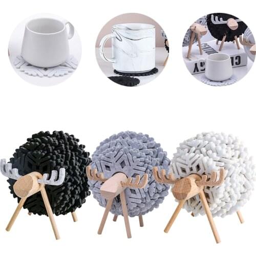 Fuwatacchi Sheep Shape Anti Slip Cup Pads Coasters 12pcs Insulated Round Felt Table Mats Creative Home Office Decor Art Crafts