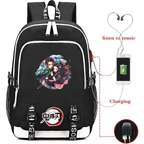 Anime Demon Slayer USB charging backpack creative backpack school bag outdoor laptop bag Teenage students travel backpack